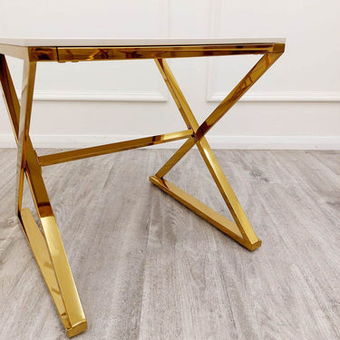 Zion Gold Lamp Table with Polar White Sintered Top - 50cm Luxurious Design for Elegant Interiors - UK Luxury Furniture